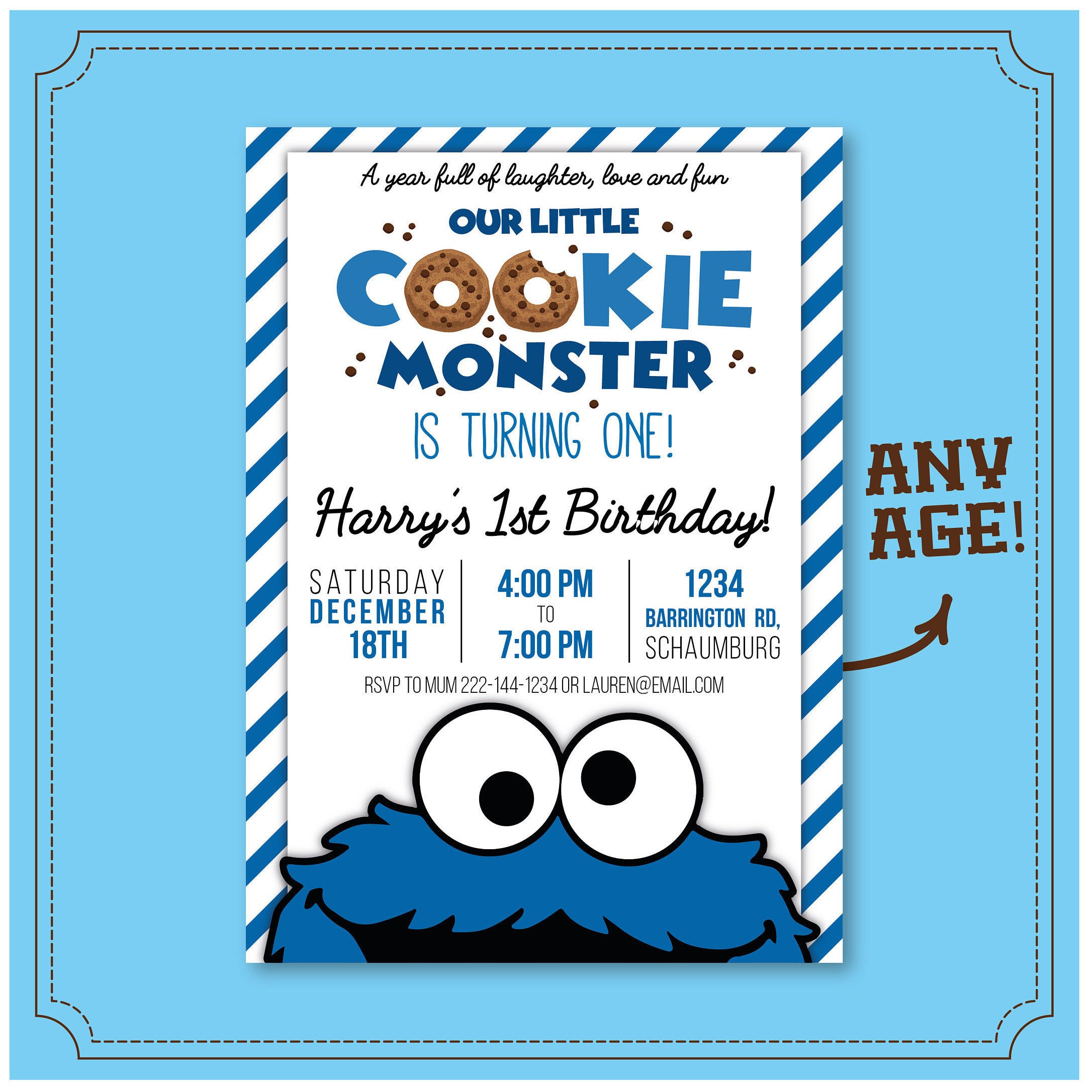 Cookie Monster Birthday Invitations
 Cookie Monster Birthday Invite Cookie Monster Invitation