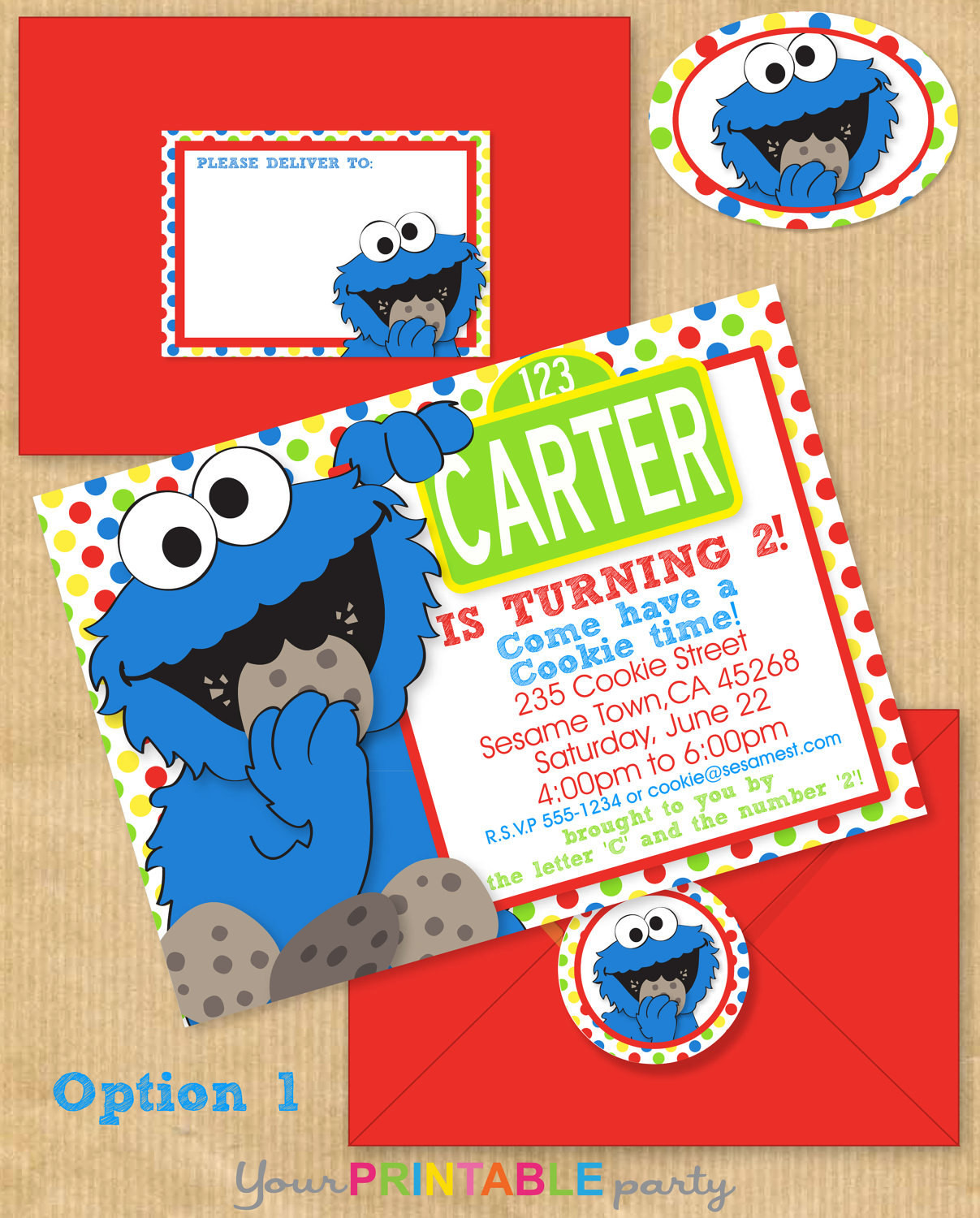 Cookie Monster Birthday Invitations
 COOKIE MONSTER Party Invitation 5x7 with Address Labels