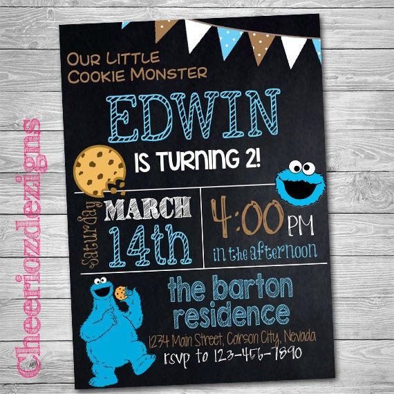 Cookie Monster Birthday Invitations
 Cookie Monster Invitation Cookie Monster by CheeriozDezigns