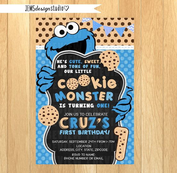 Cookie Monster Birthday Invitations
 Cookie Monster Birthday Invitation by JEMSDesignStudio on