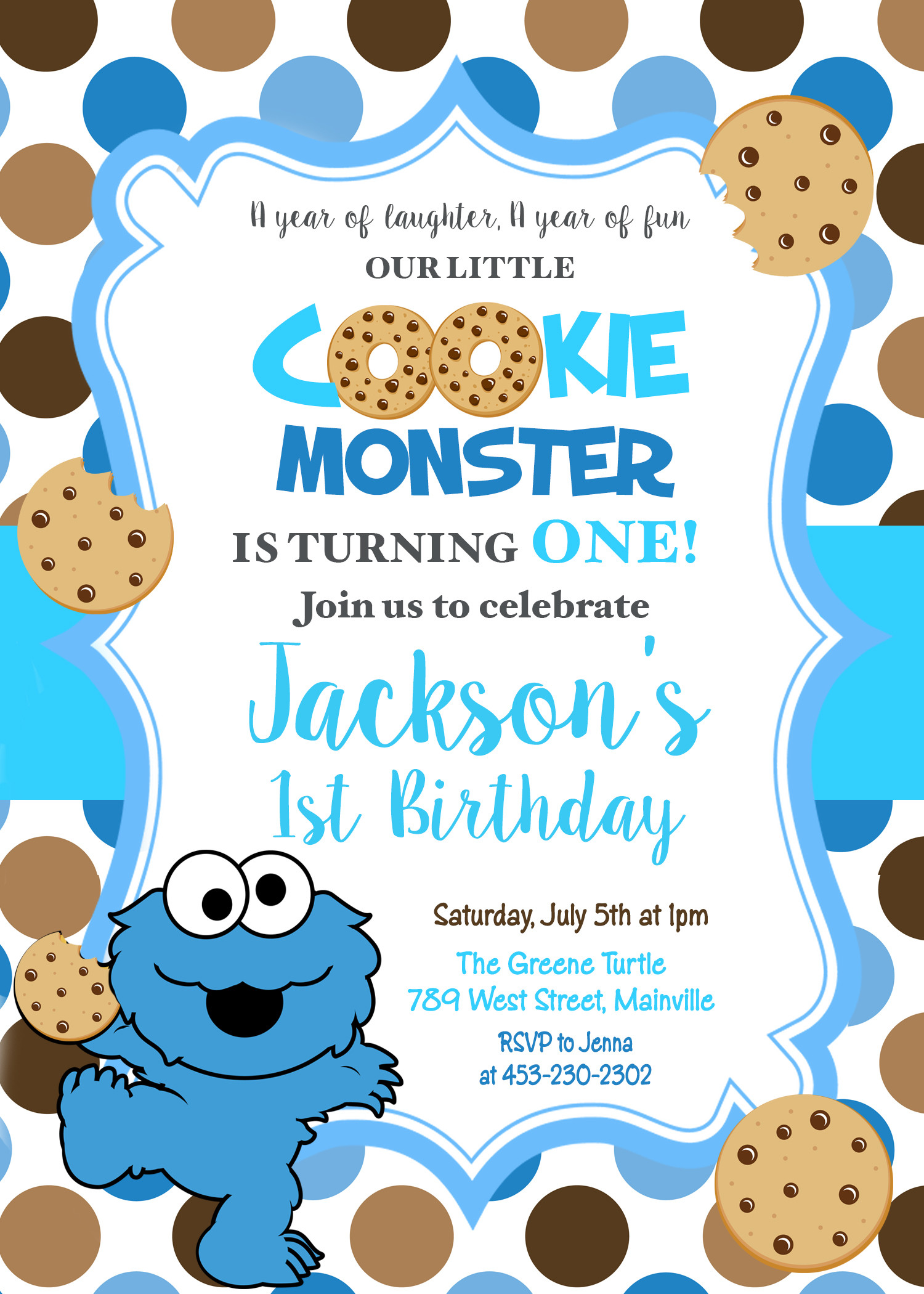 Cookie Monster Birthday Invitations
 Cookie Monster First Birthday e Year Birthday Party