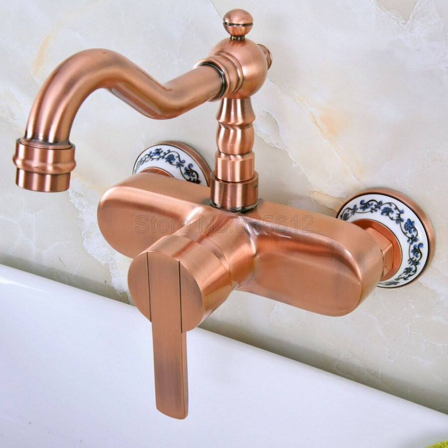 Copper Bathroom Faucets
 Antique Red Copper Wall Mounted Bathroom Sink Faucet