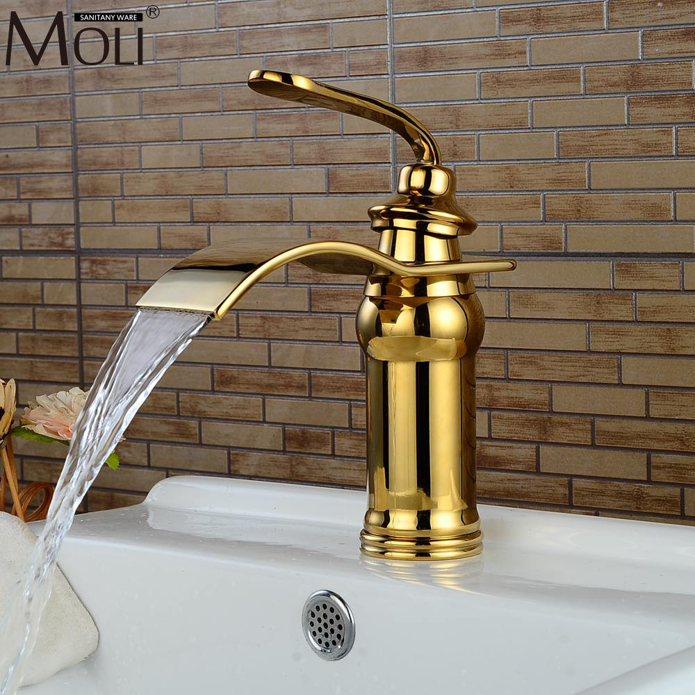 Copper Bathroom Faucets
 Luxury Waterfall Gold Bathroom Sink Faucet Hot and Cold