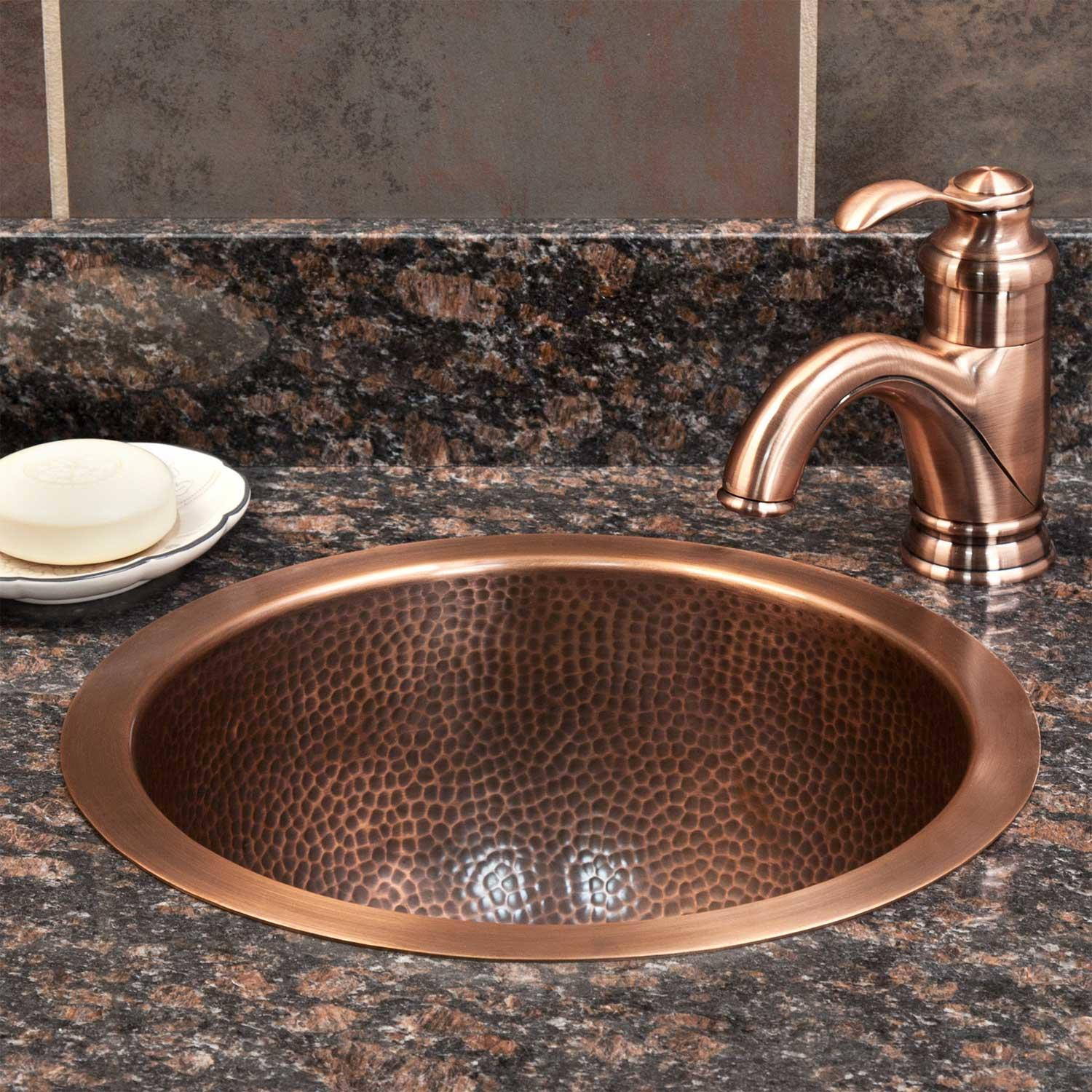 Copper Bathroom Sink
 14" Baina Extra Deep Round Hammered Copper Sink Bathroom