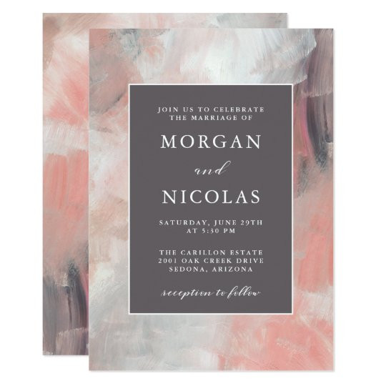 Coral And Gray Wedding Invitations
 Modern Dusty Coral and Gray Brush Strokes Wedding