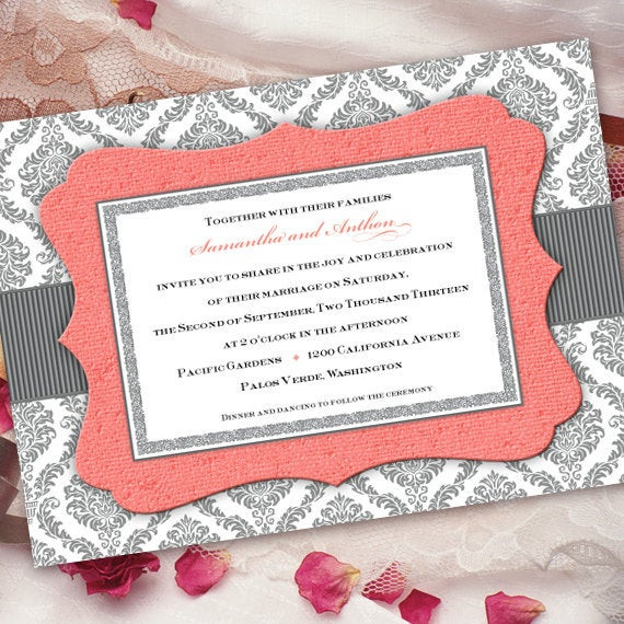 Coral And Gray Wedding Invitations
 wedding invitation gray and coral invitation coral by