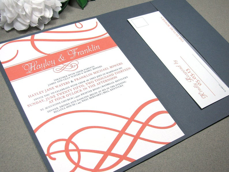 Coral And Gray Wedding Invitations
 Coral and Gray Wedding Invitations Classic Wedding