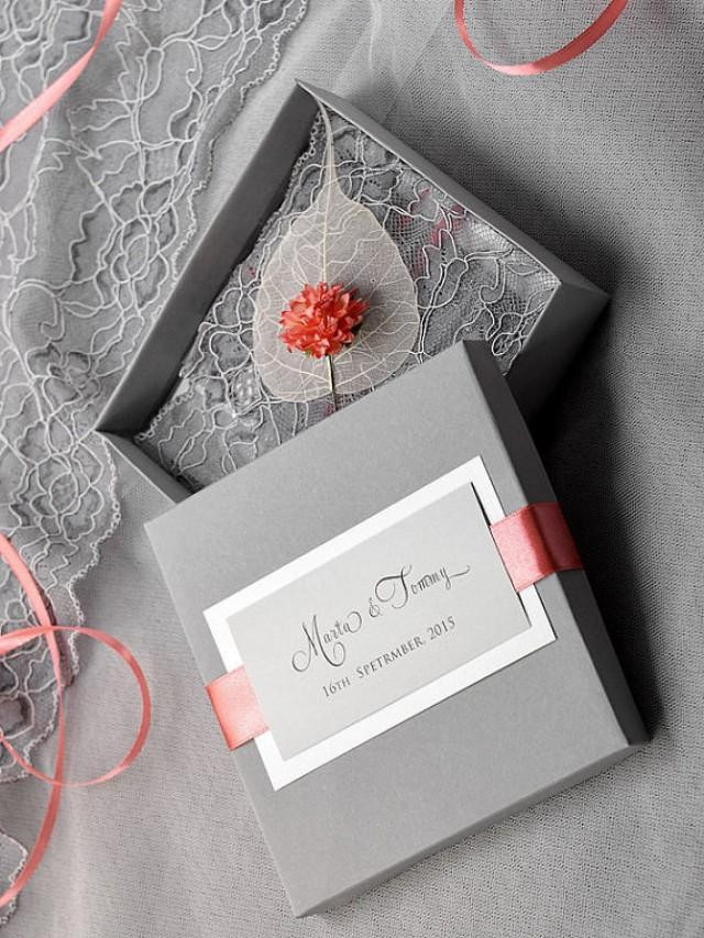 Coral And Gray Wedding Invitations
 Custom Listing 100 Box And Lace Wedding Invitation