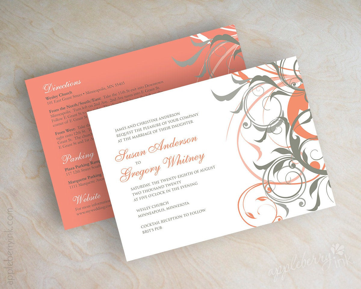 Coral And Gray Wedding Invitations
 Coral and gray wedding invitations coral and grey wedding