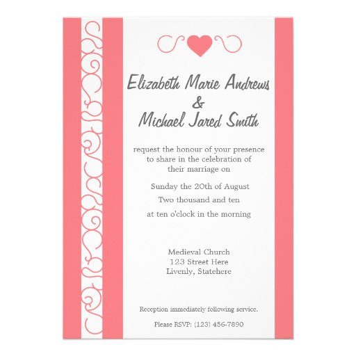 Coral And Gray Wedding Invitations
 Coral and Grey Heart Wedding Invitation 13 Cm X 18 Cm