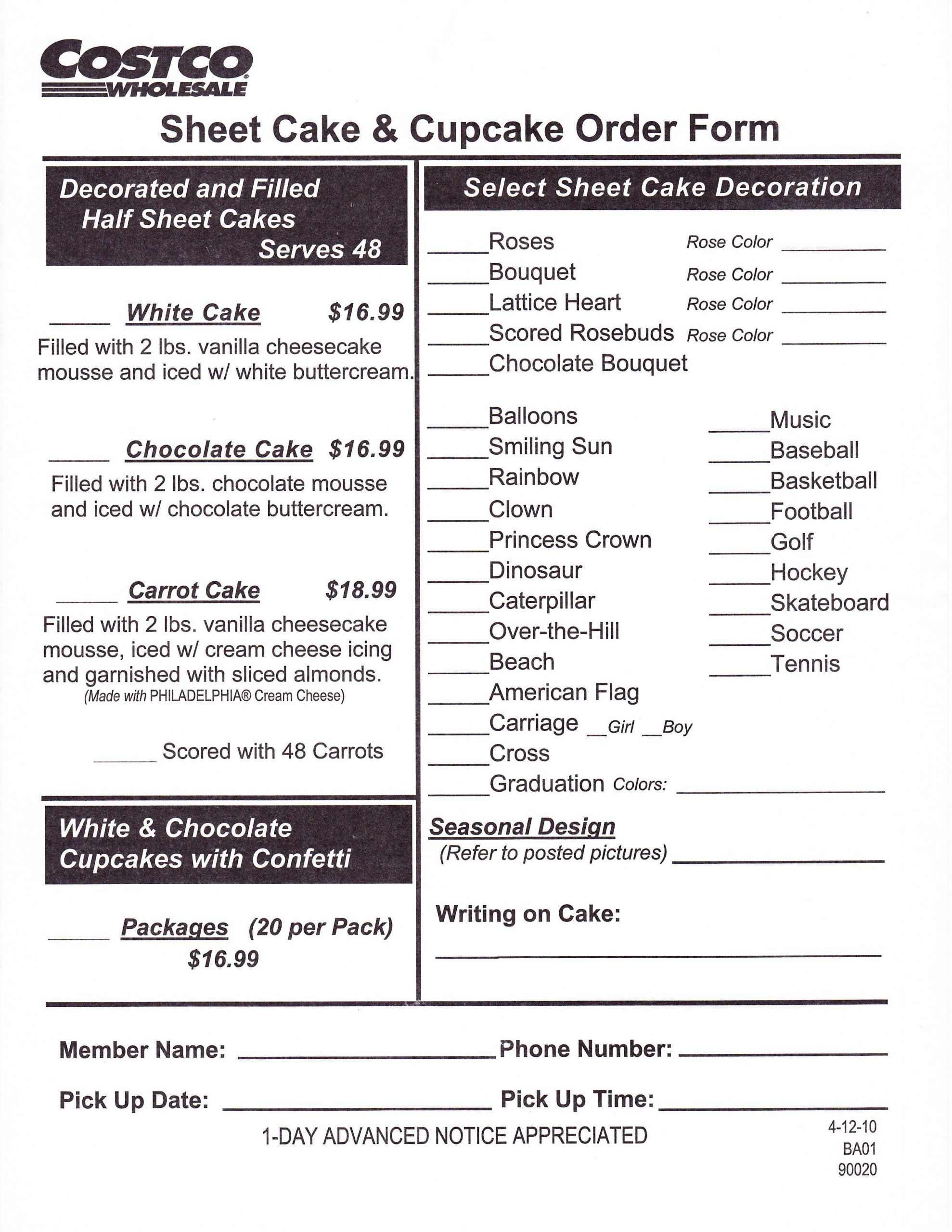 Costco Birthday Cakes Prices
 Costco Cake Order Form cakepins