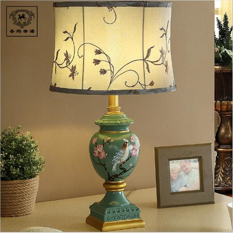 Country Table Lamps Living Room
 Hand Painted Creative European Country Resin Fabric Table
