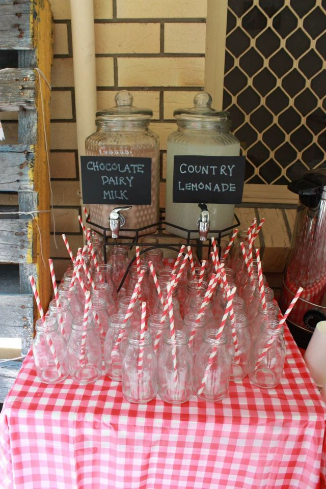 Country Themed Birthday Party
 Drink options for country themed first birthday County