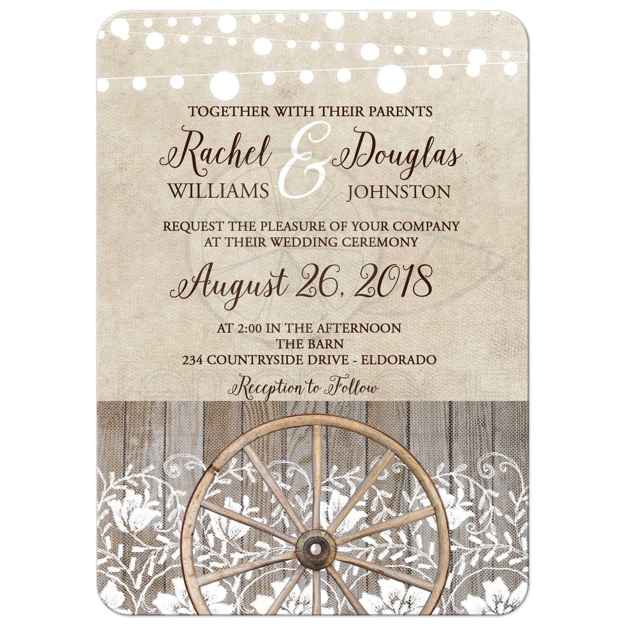 Country Themed Wedding Invitations
 Country Wheel and Lace Western Barn Theme Wedding Invitation