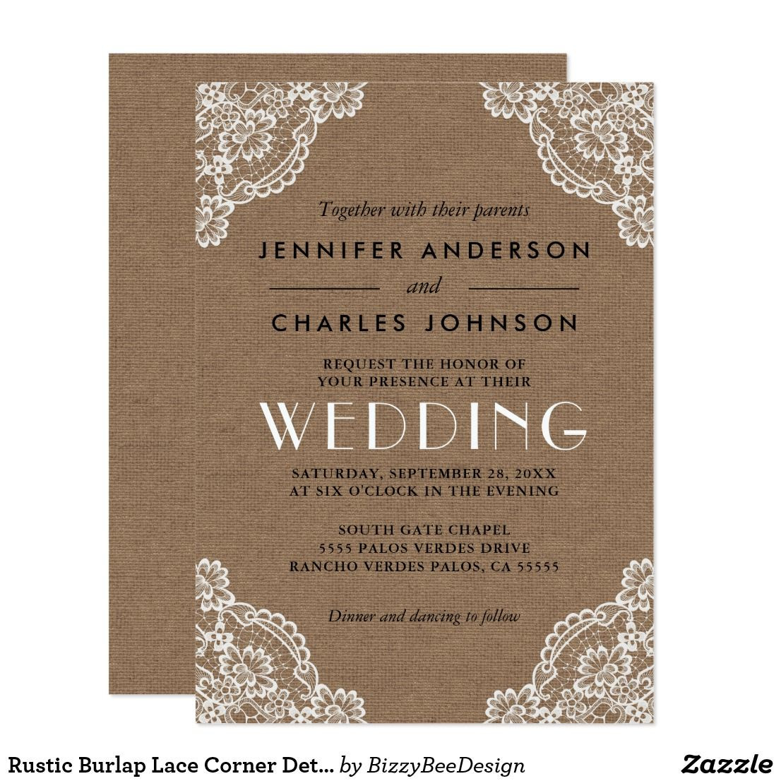 Country Themed Wedding Invitations
 Country Rustic Burlap Lace Corner Detail Wedding