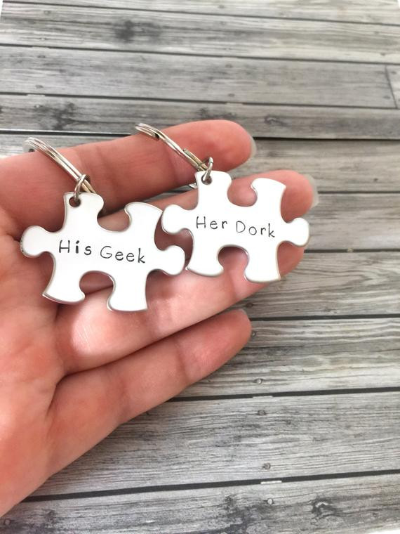Couple Gift Ideas For Her
 His Geek Her Dork Couples Keychains Puzzle Piece Keychain