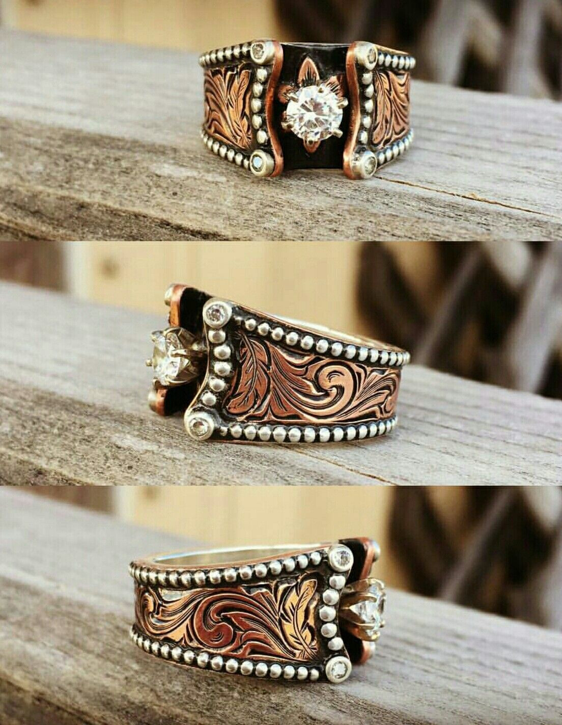 Cowboy Style Wedding Rings
 Kinda cool ring Absolutely beautiful custom copper and