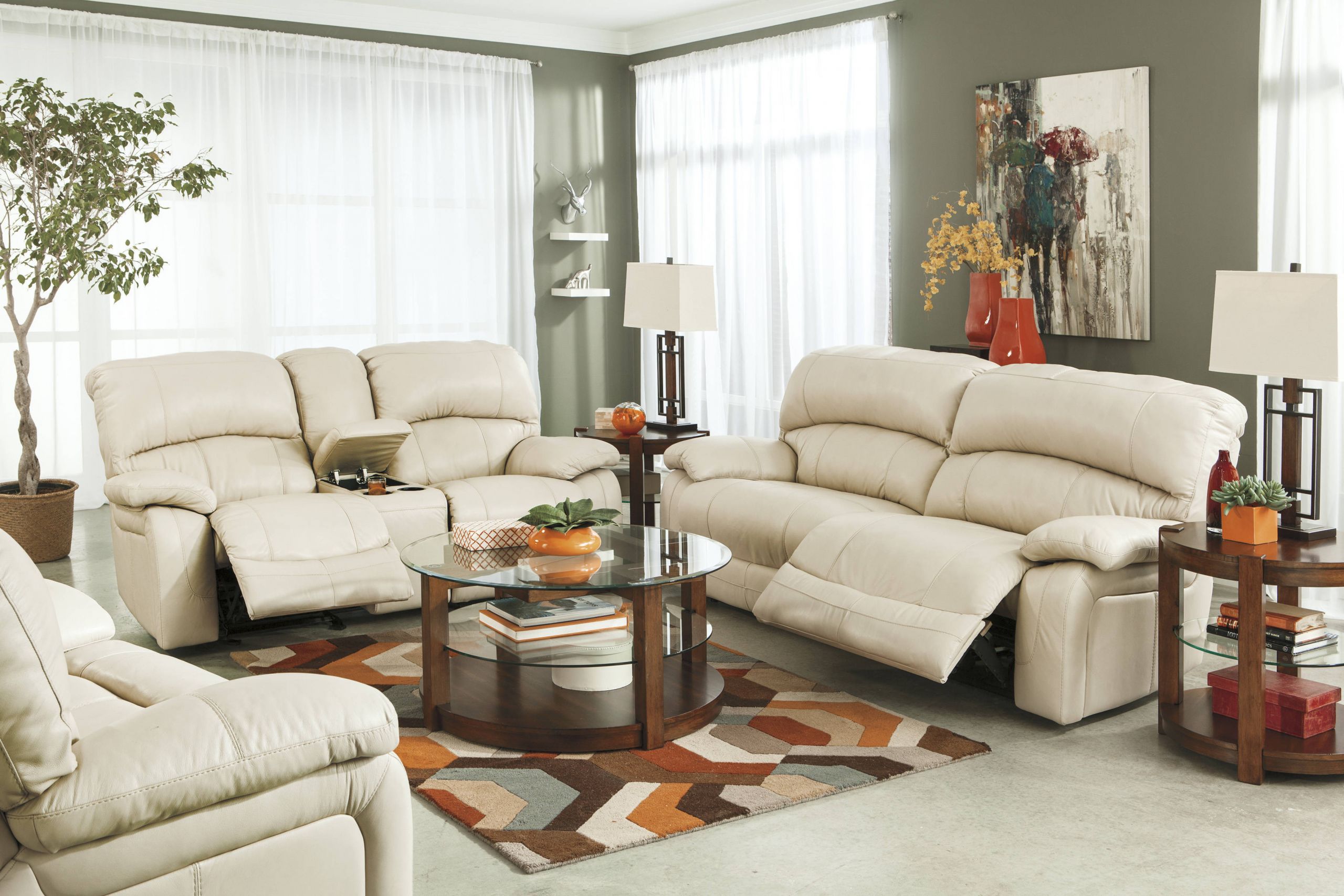 Cream Chairs Living Room
 Damacio Cream Leather 3pc Living room Set w Recliner