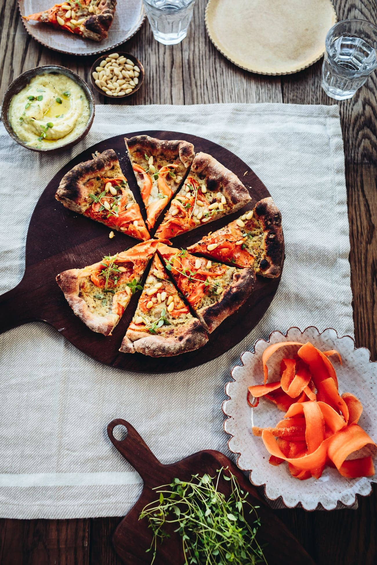 Creamy Garlic Pizza Sauce
 Carrot Pine Nut & Parmesan Skillet Pizza with Creamy