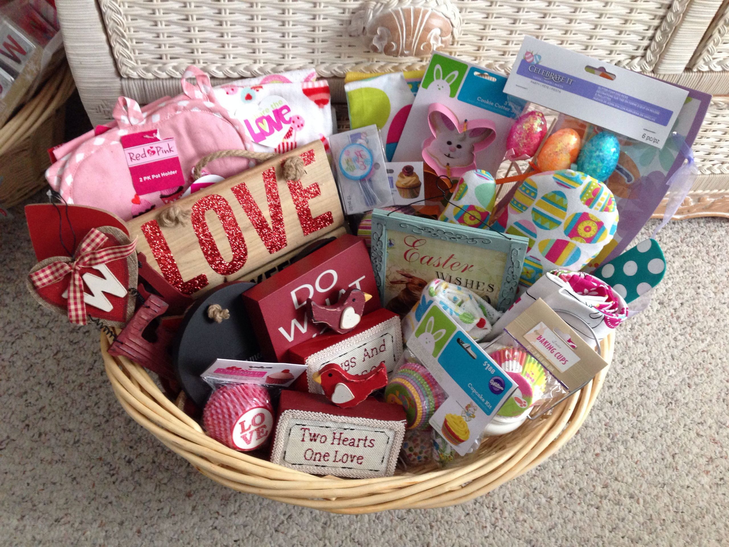 Creative Bridal Shower Gift Basket Ideas
 Bridal shower holiday basket Valentines Day and Easter