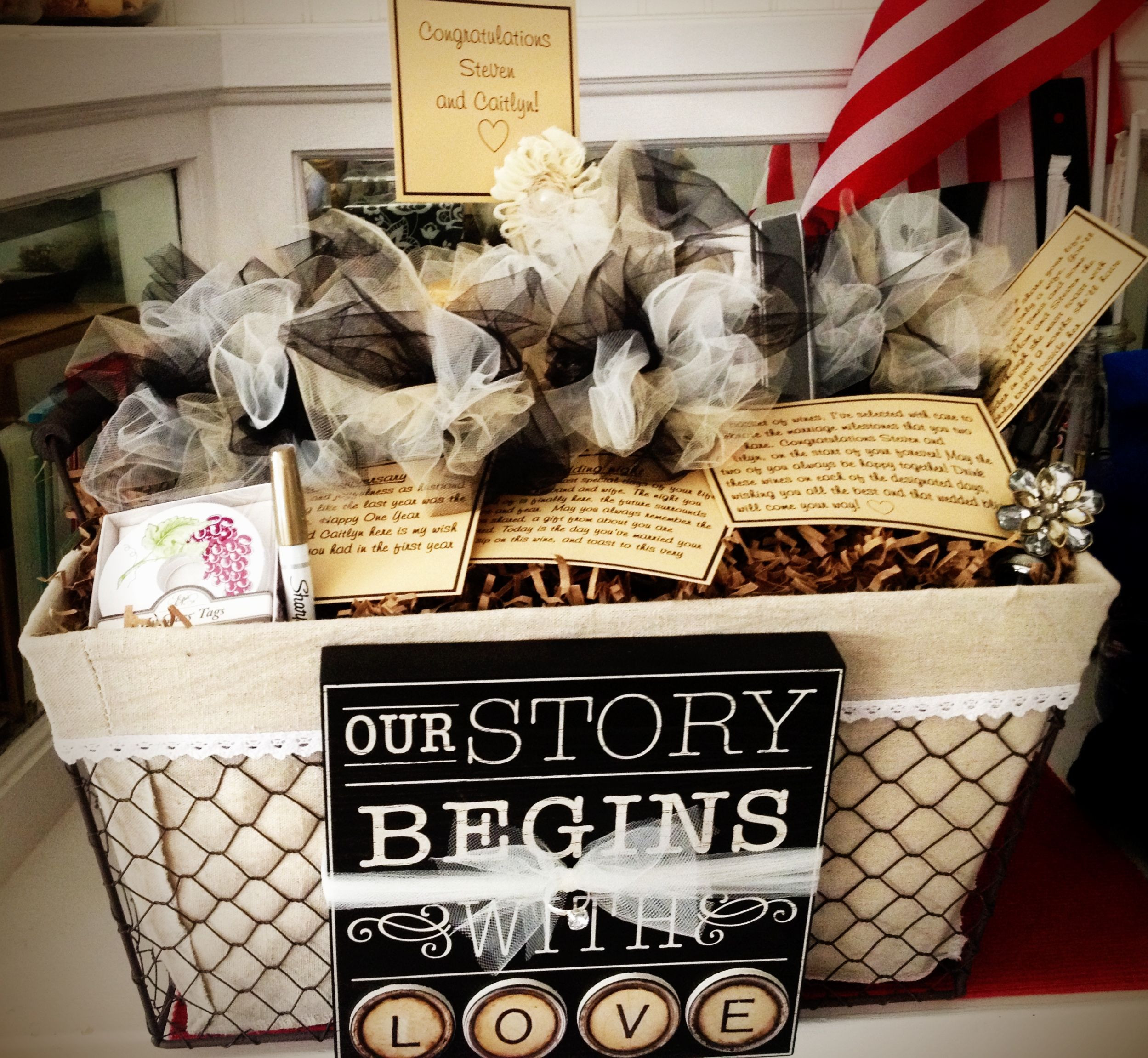 Creative Bridal Shower Gift Basket Ideas
 Wine Basket for a year of firsts