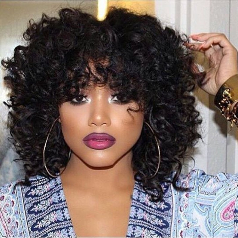 Crochet Hairstyles With Bangs
 Cheap Afro Kinky Curly Synthetic Wig With Bangs Synthetic