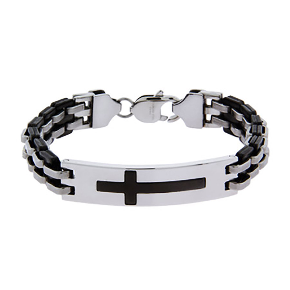 Cross Bracelet Mens
 Men s Black Plate Stainless Steel Cross Bracelet