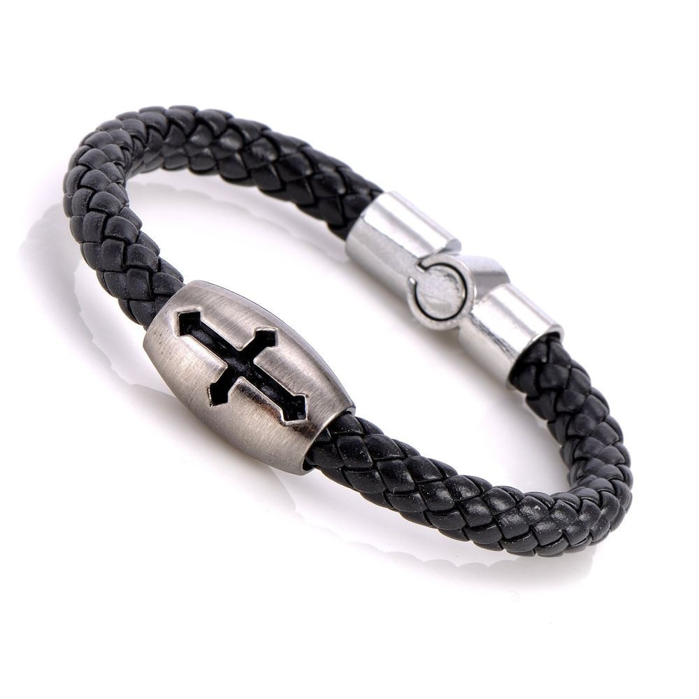 Cross Bracelet Mens
 Men Cross LEATHER Black Cuff Wristband Bracelets GM059