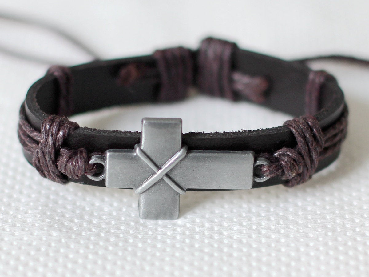 Cross Bracelet Mens
 186 Men s brown leather bracelet Cross bracelet Charm