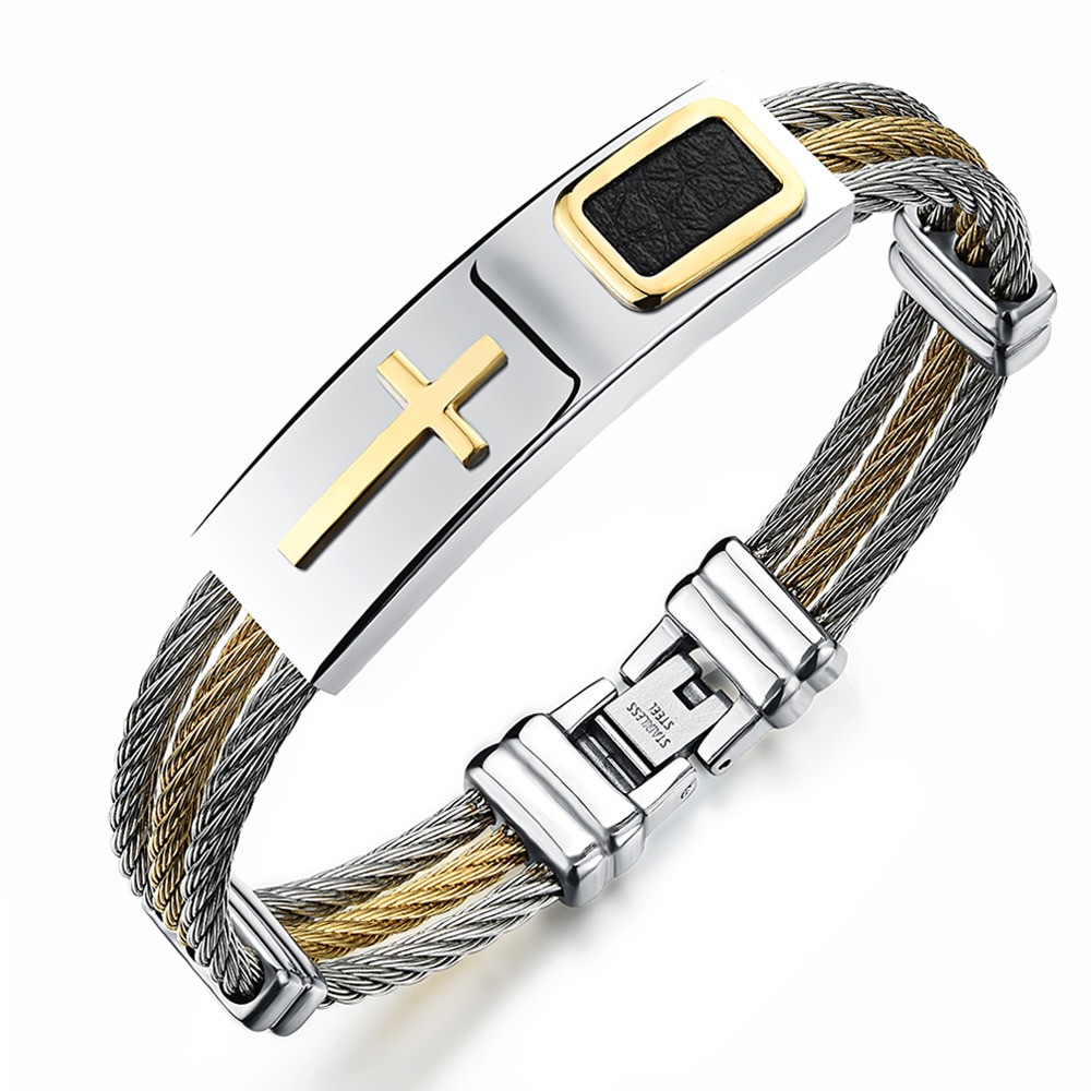 Cross Bracelet Mens
 Stainless Steel Cross Bracelet Homme Men Jewelry Gold