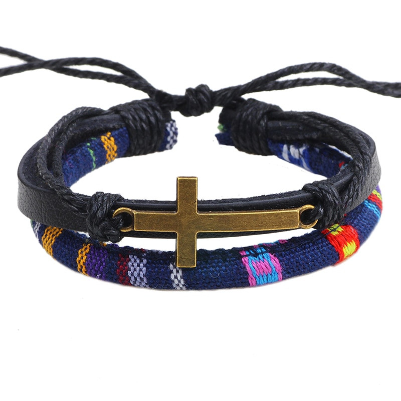 Cross Bracelet Mens
 CC157 Cross Christian Bracelet Homme Fabric Wax Rope