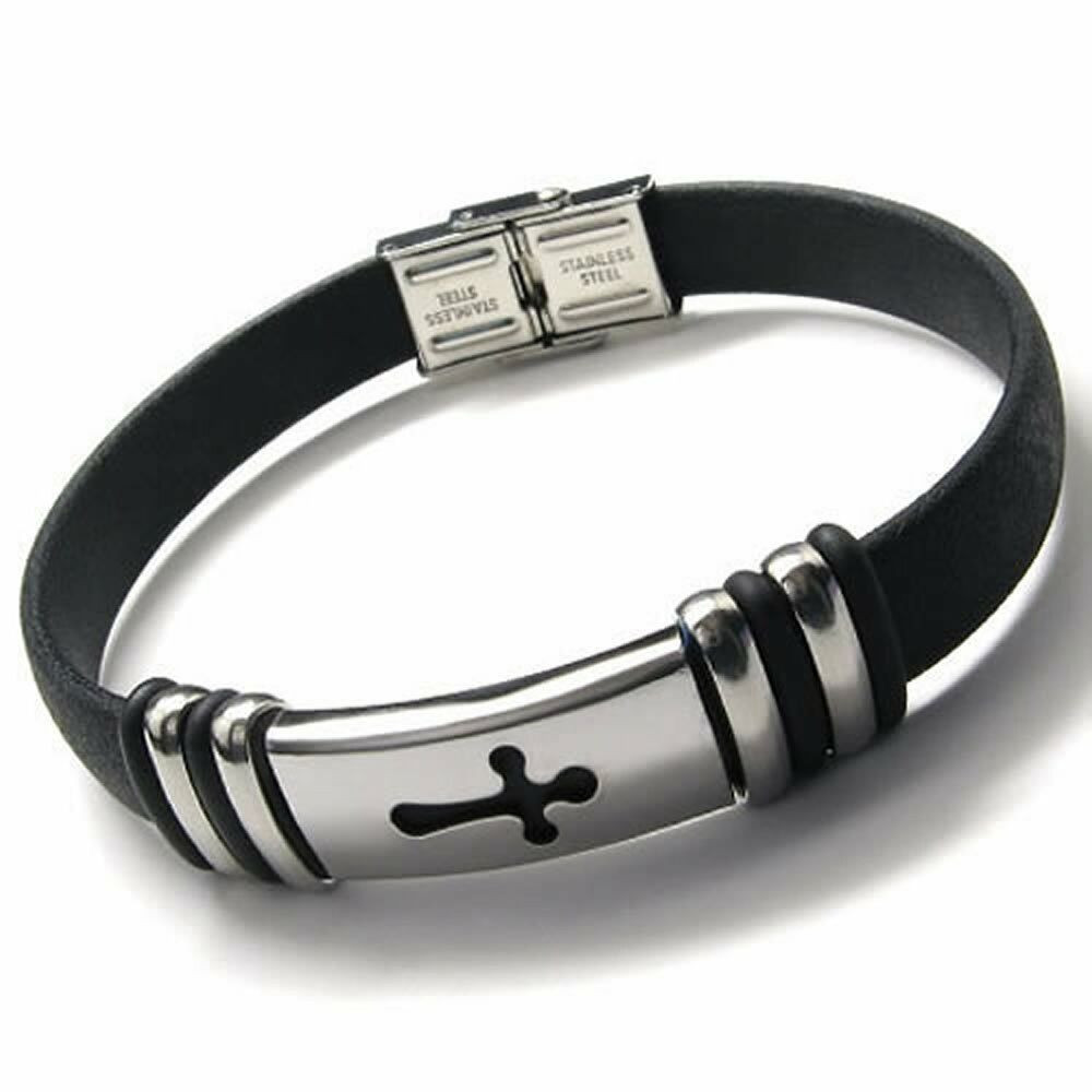 Cross Bracelet Mens
 MENDINO Men s Stainless Steel Bracelet Rubber Cross Buckle