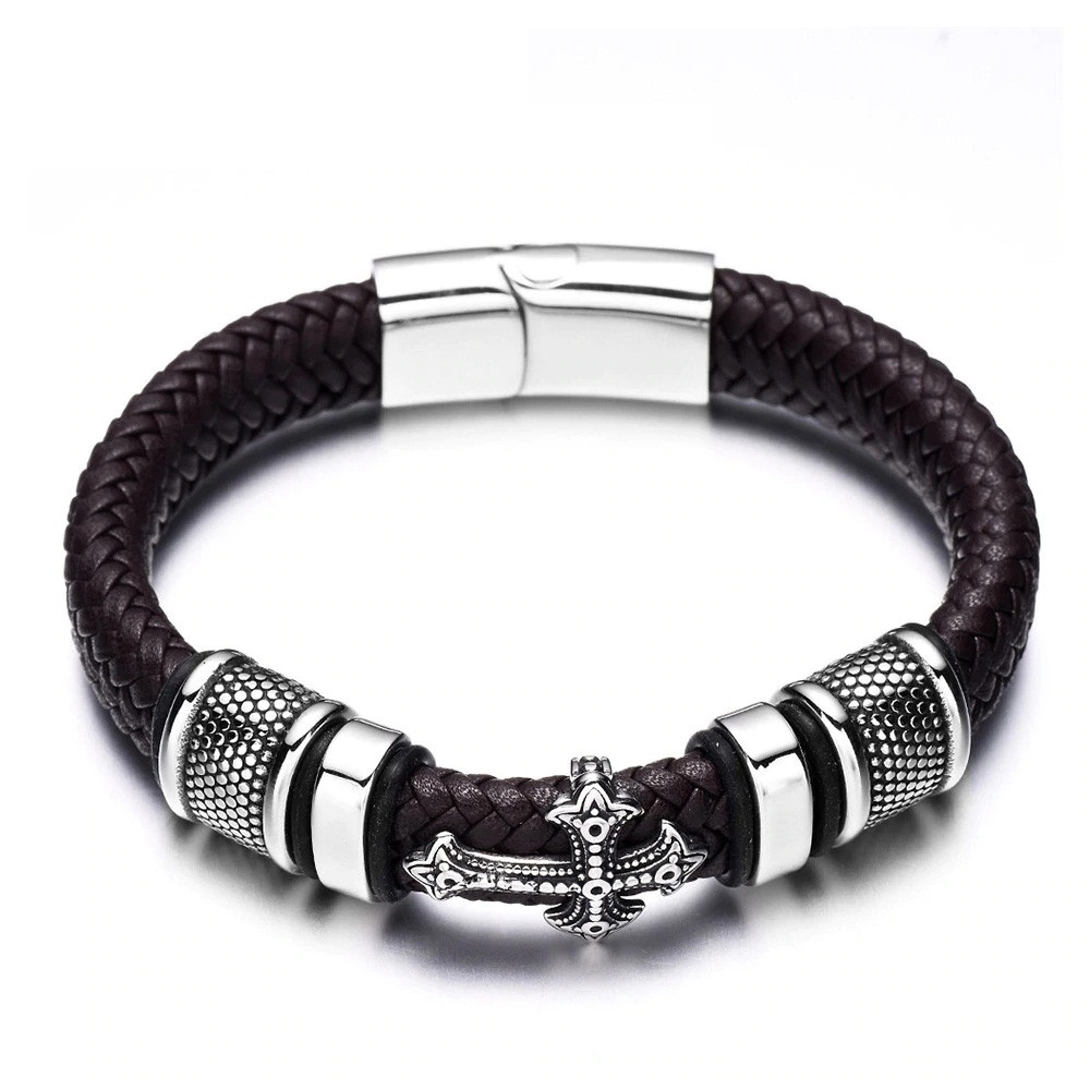 Cross Bracelet Mens
 Steel Faith Braided Mens Leather Bracelets