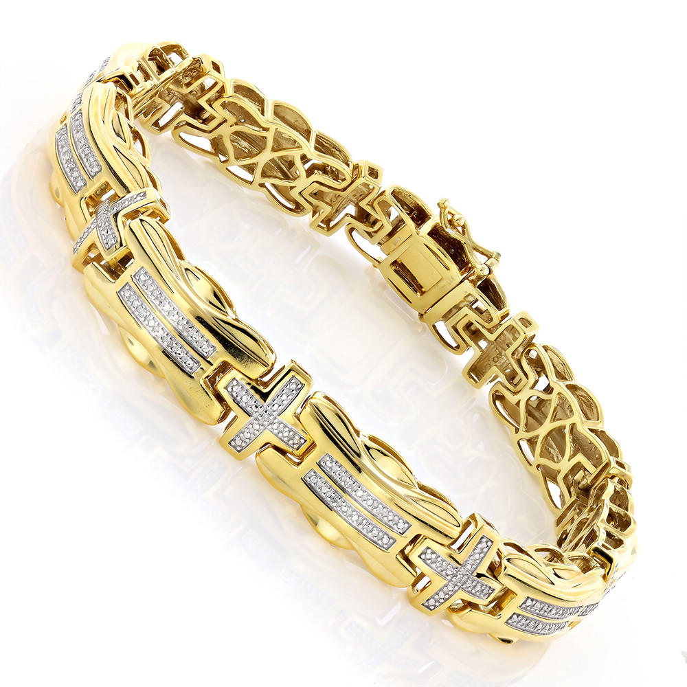 Cross Bracelet Mens
 Mens Diamond Cross Bracelet 0 30ct Yellow Gold Plated Silver