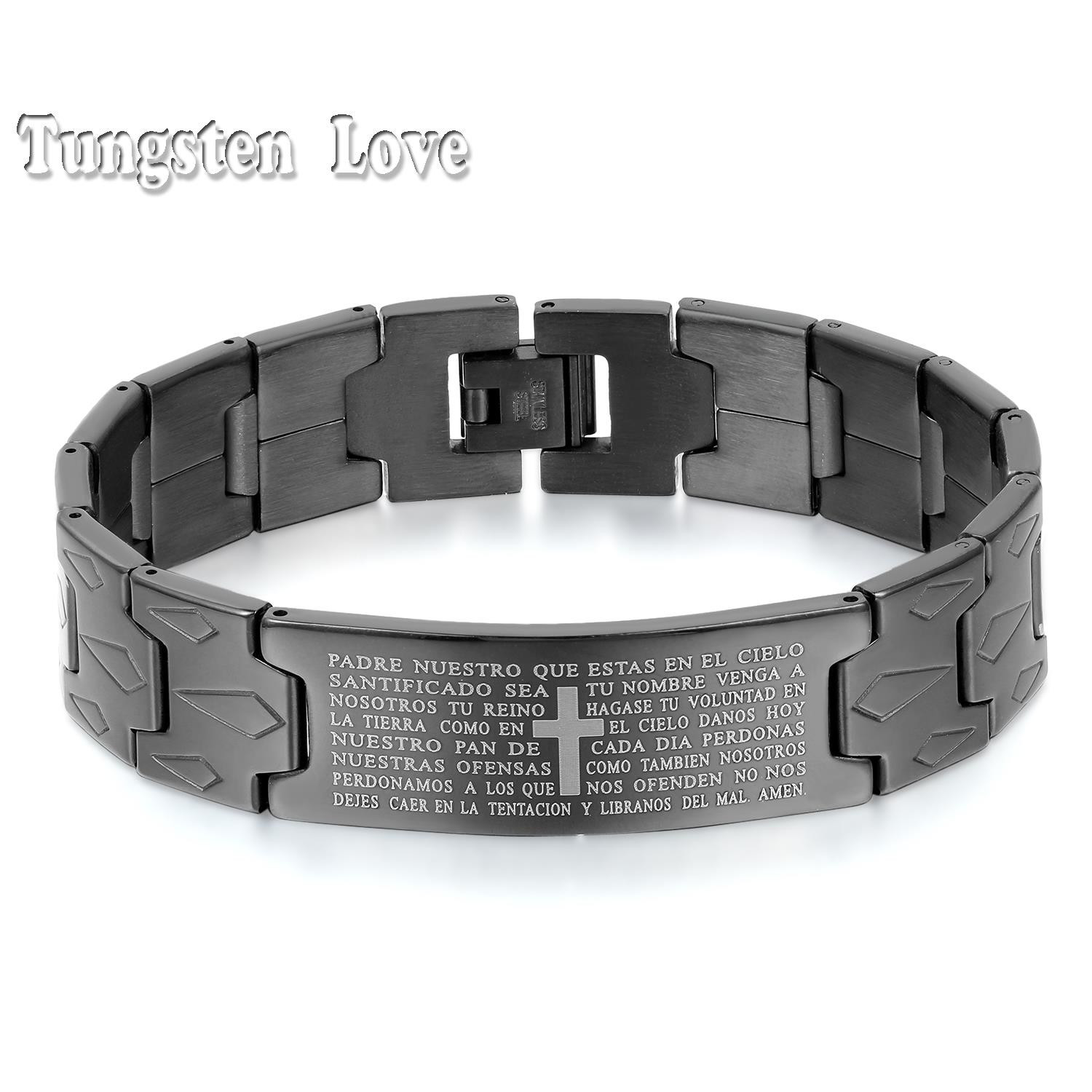 Cross Bracelet Mens
 Men s Black Silver Stainless Steel English Lord s Prayer