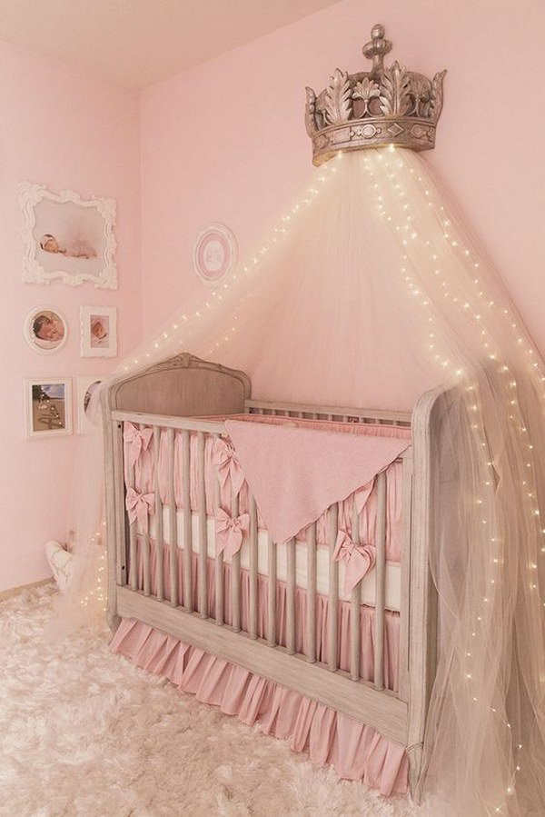 Crown Decor For Baby Room
 Bed Crown Canopy Nursery & WHITE Lace Pink Nursery Crib