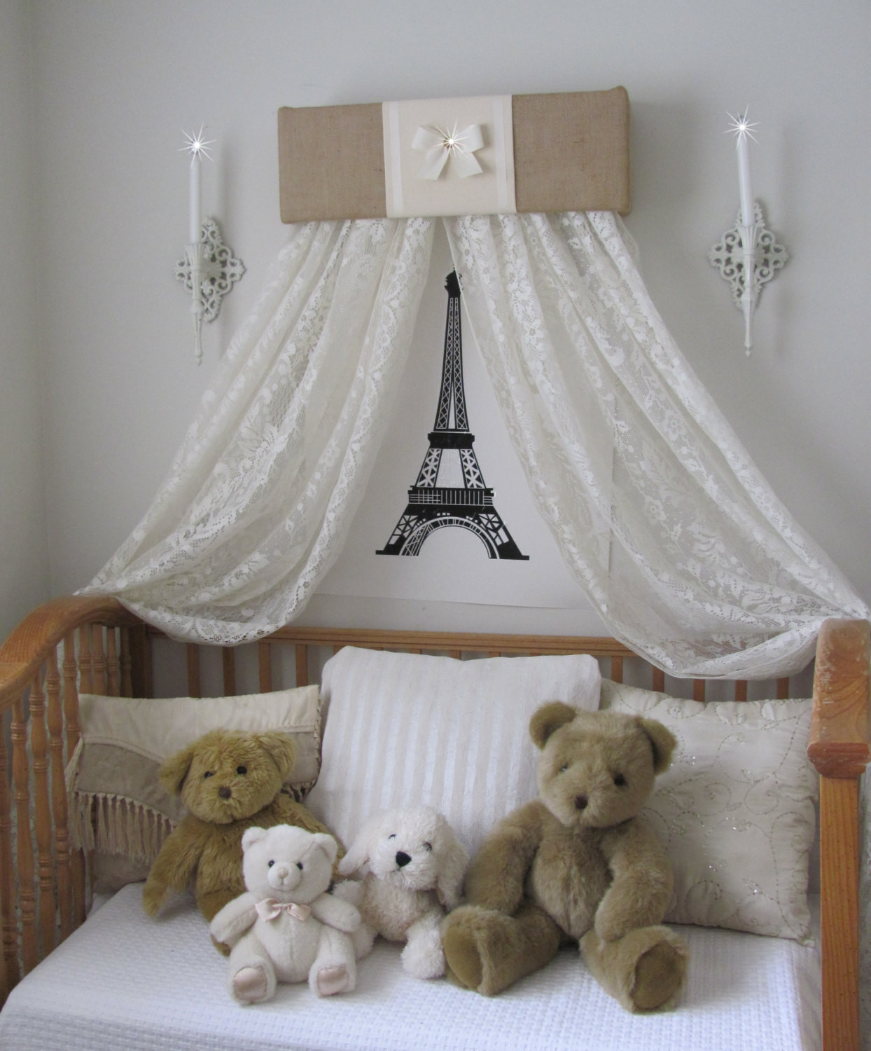 Crown Decor For Baby Room
 BURLAP and Cream SaLe DOSEL Padded Bed Teester Crib Canopy