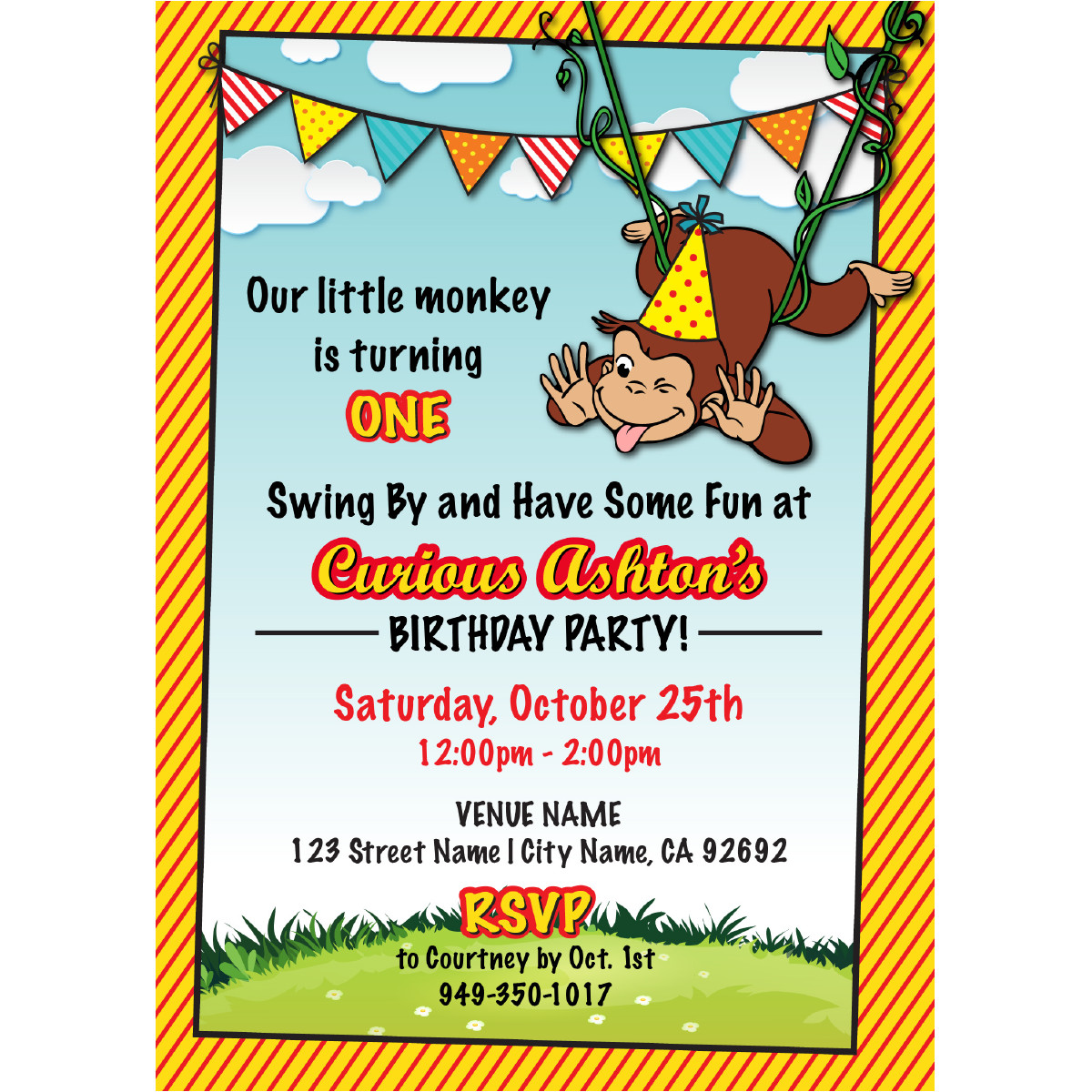 Curious George Birthday Party Invitations
 Curious George Birthday Invitations – Blackline