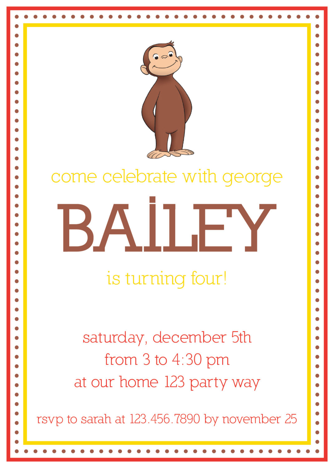 Curious George Birthday Party Invitations
 Items similar to Curious George birthday invitation on Etsy