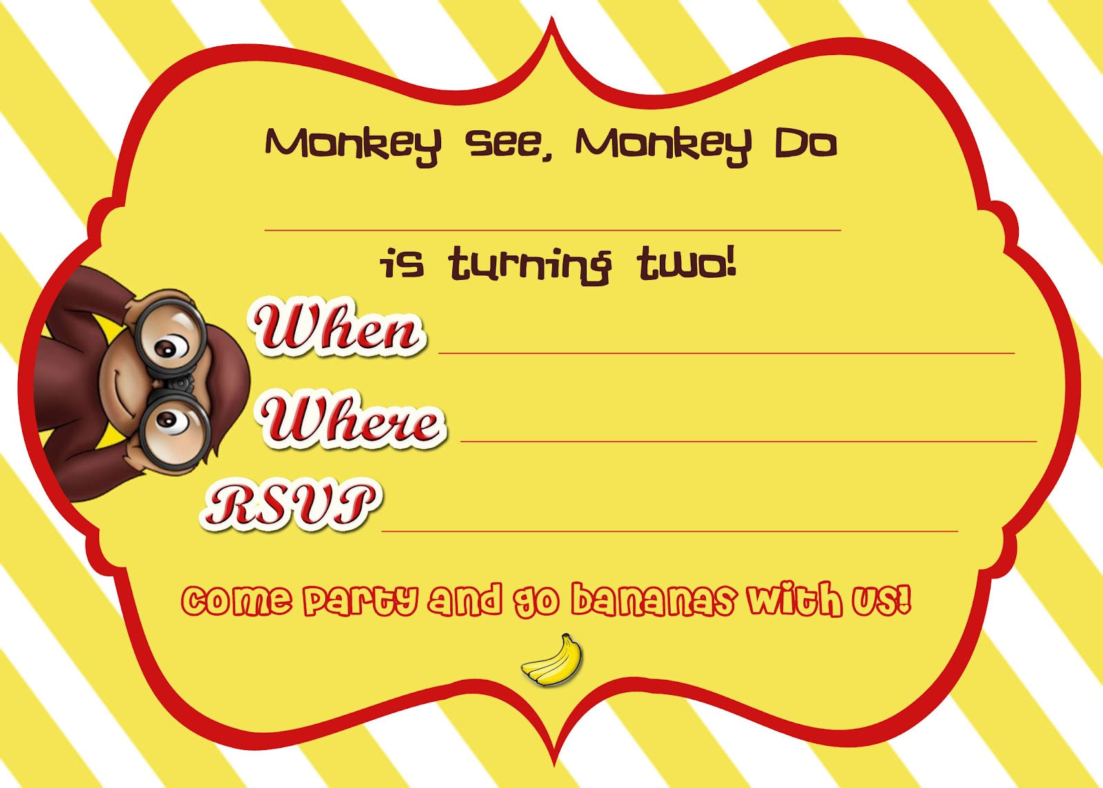 Curious George Birthday Party Invitations
 FREE Printable Curious George 2nd Birthday Invitation