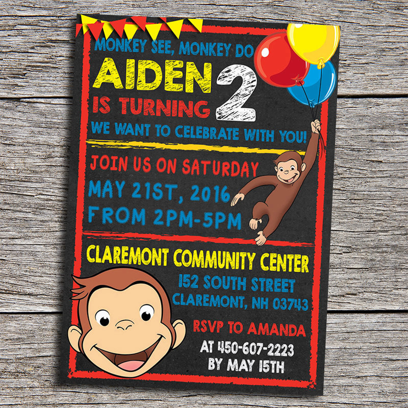 Curious George Birthday Party Invitations
 Curious George Birthday Party Invitation by DottyDigitalParty