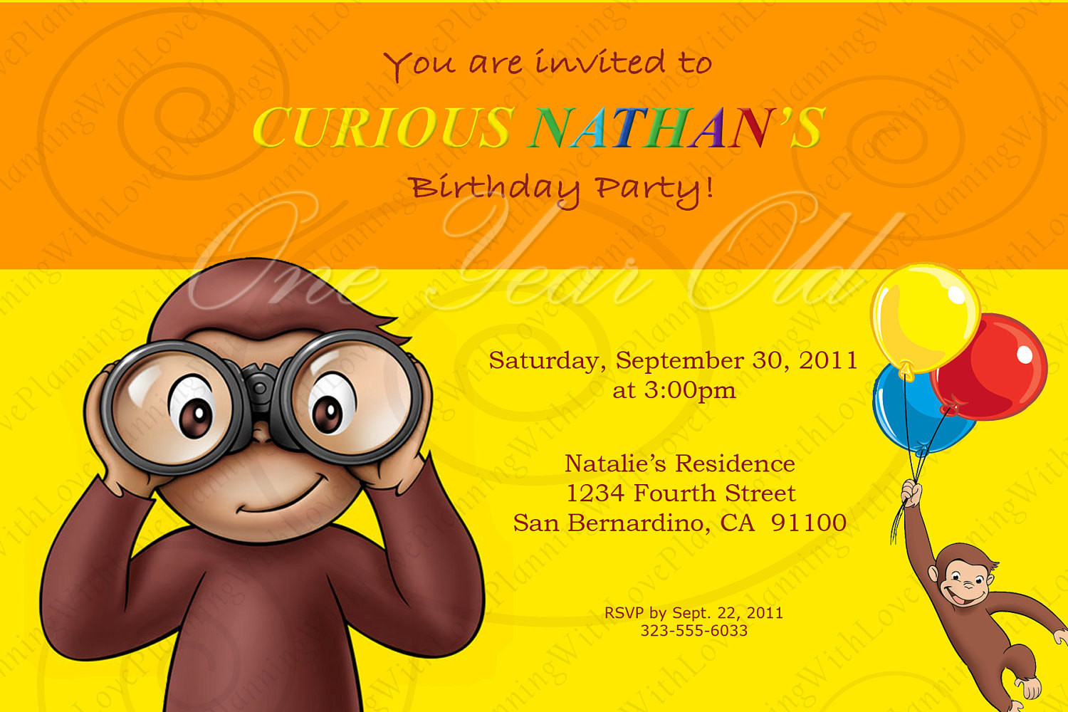 Curious George Birthday Party Invitations
 Curious George Invitation