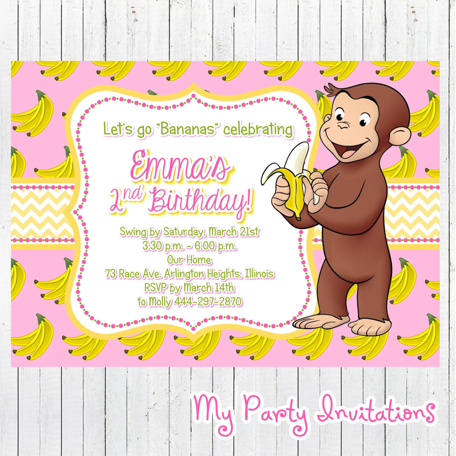 Curious George Birthday Party Invitations
 Curious George Birthday Invitation Banana by