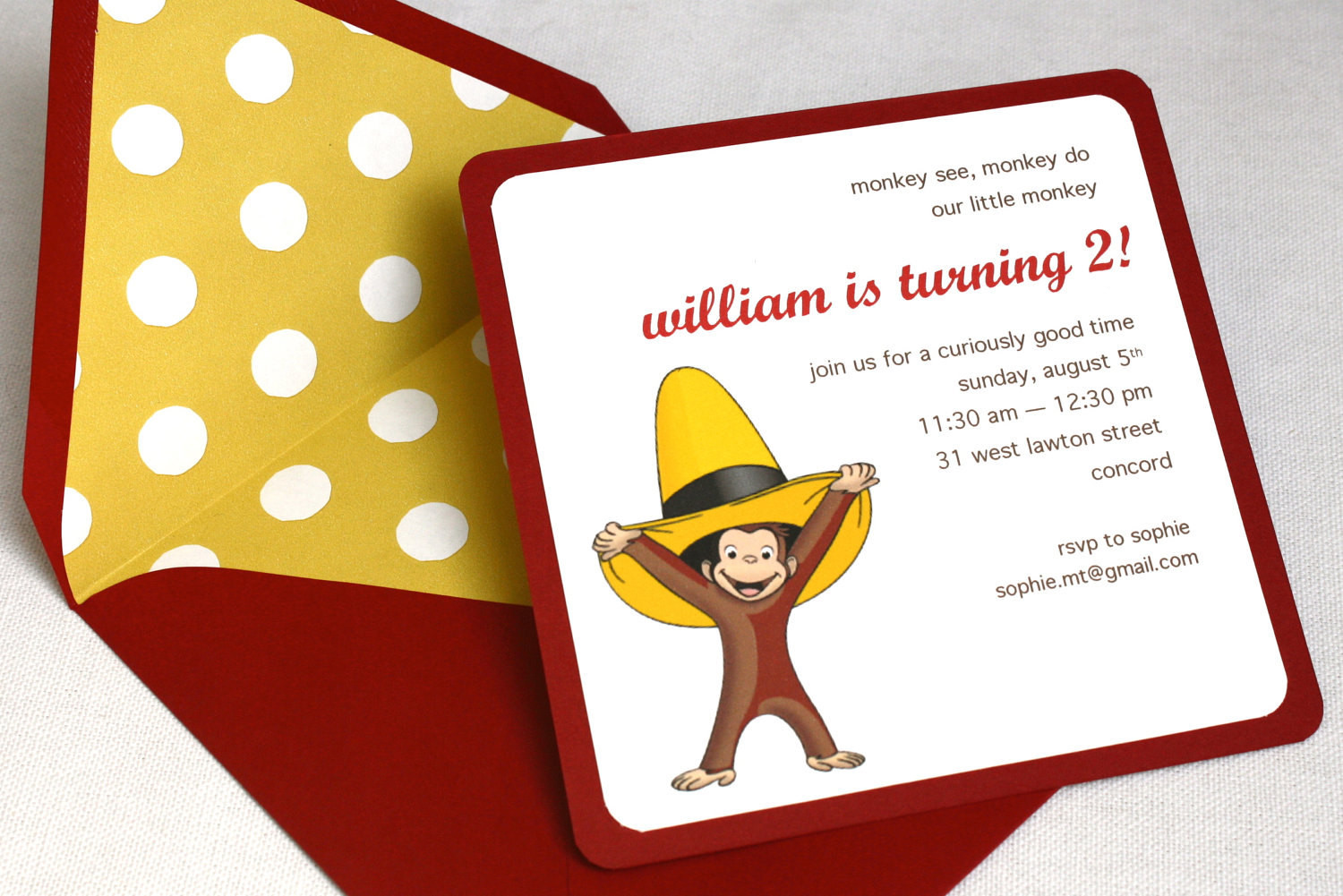 Curious George Birthday Party Invitations
 Curious George Birthday Party Invitation Square Envelope and