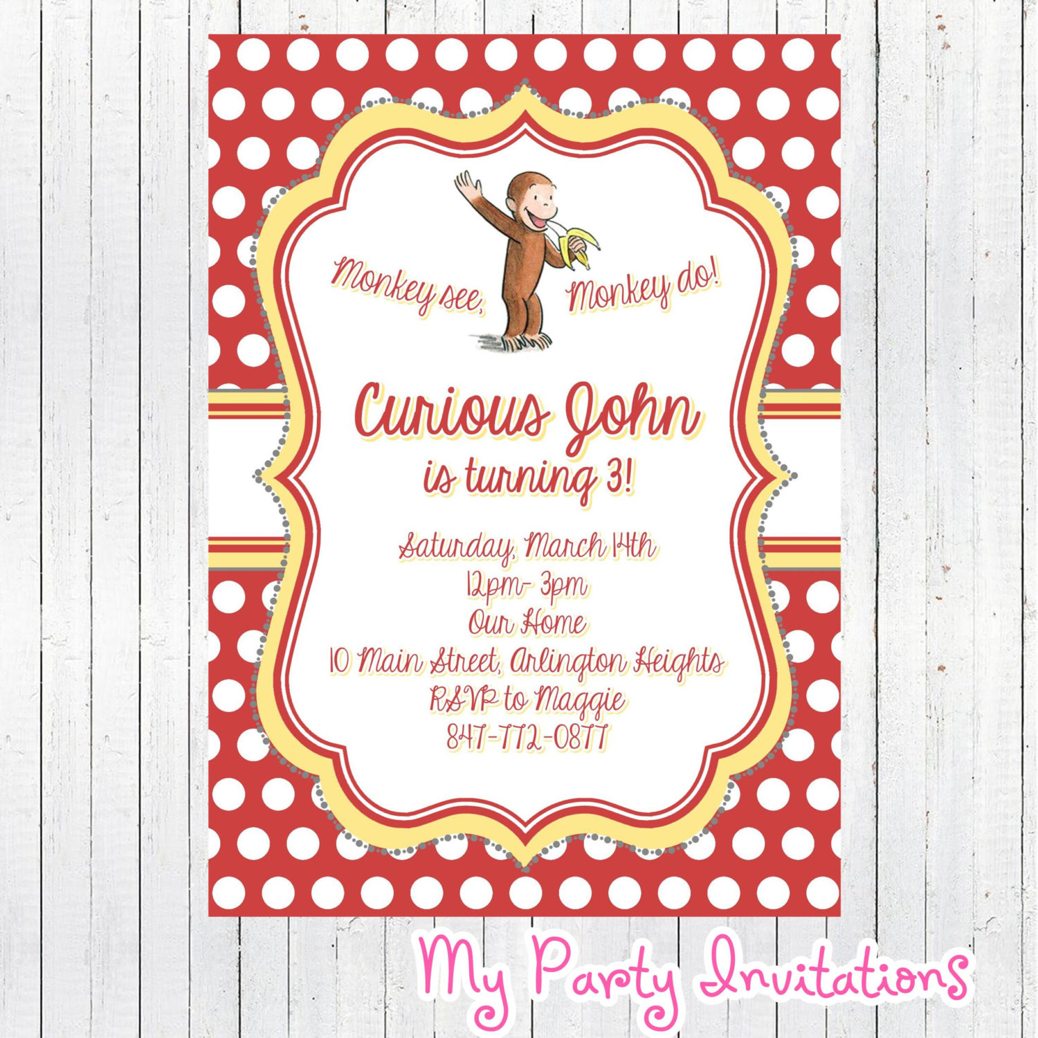 Curious George Birthday Party Invitations
 Printable Curious George Birthday Invitation by