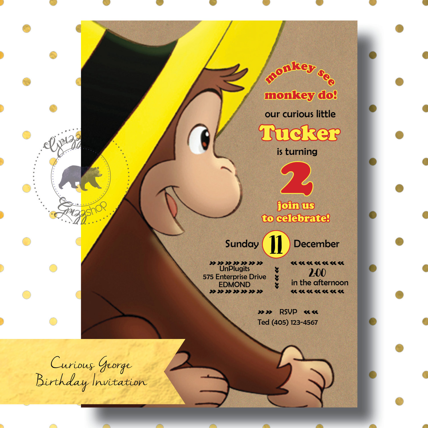 Curious George Birthday Party Invitations
 Curious George Birthday Invitation