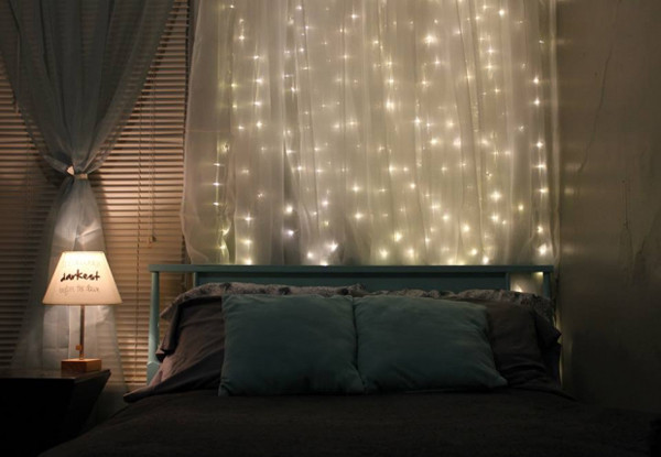 Curtain Lights Bedroom
 15 DIY Curtain Headboard With Christmas Lights