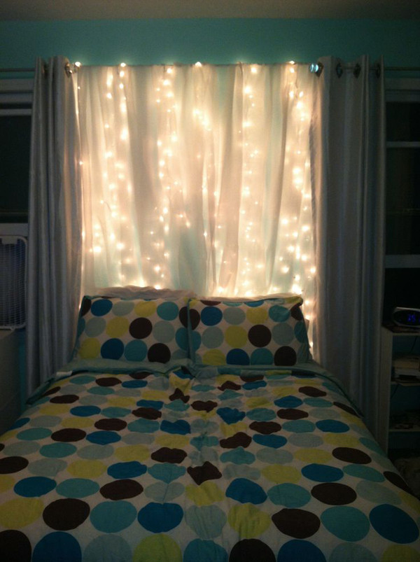 Curtain Lights Bedroom
 15 DIY Curtain Headboard With Christmas Lights