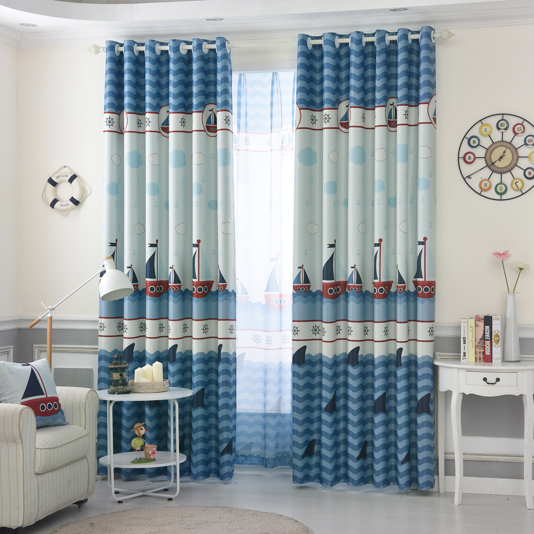 Curtains For Boy Bedroom
 Blue Nautical Dreamy Window Curtains for Boys Bedroom