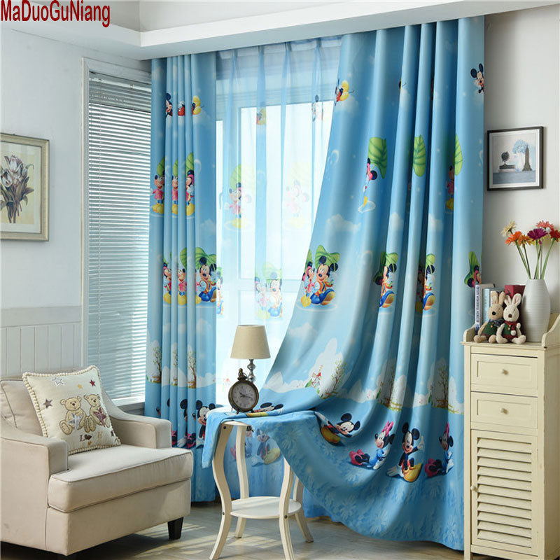 Curtains For Boy Bedroom
 Blue Mickey Mouse Printed Kids Curtains For Boy Bedroom